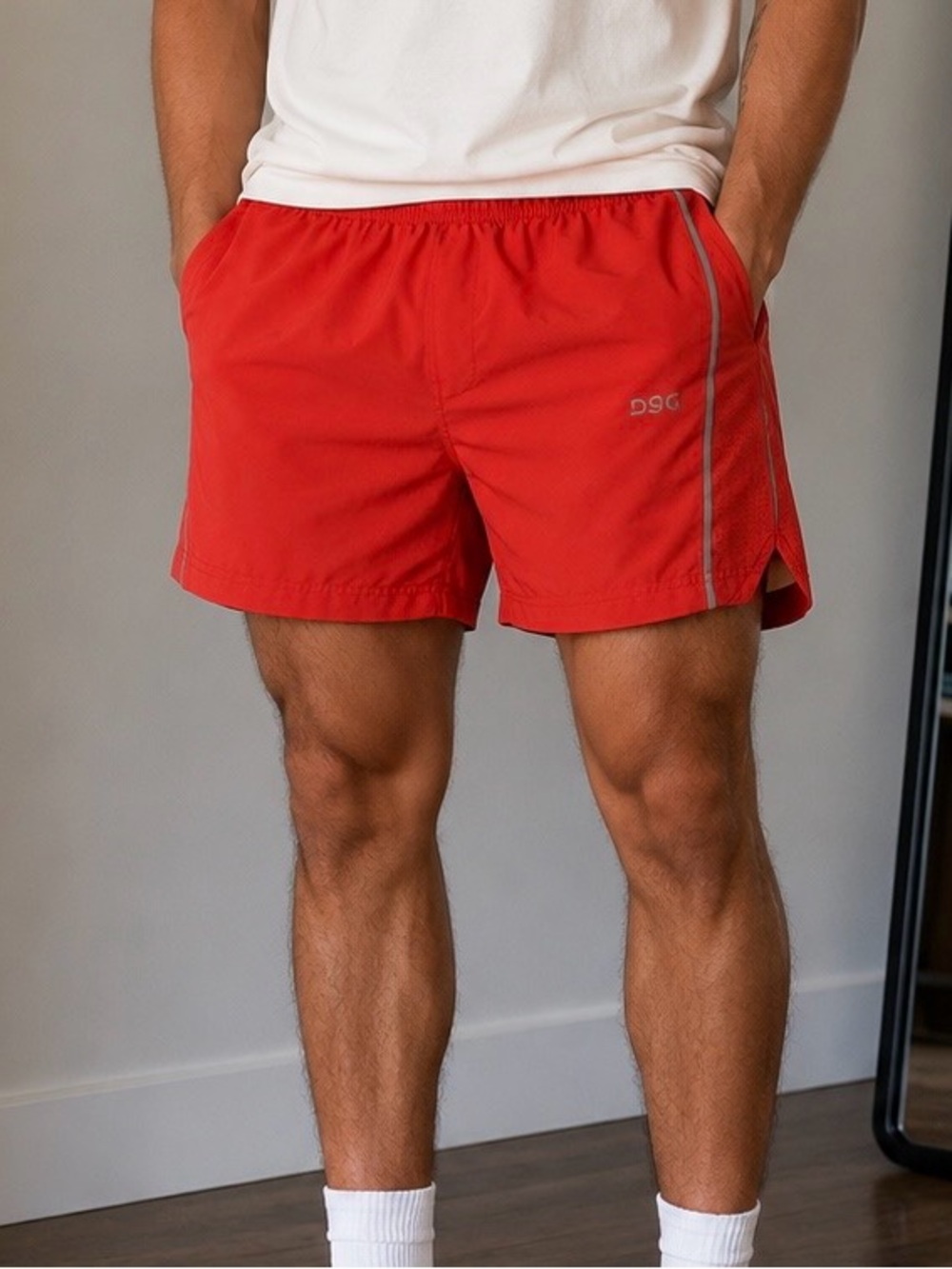 DSG Red Athletic Run Shorts with Reflective Trim